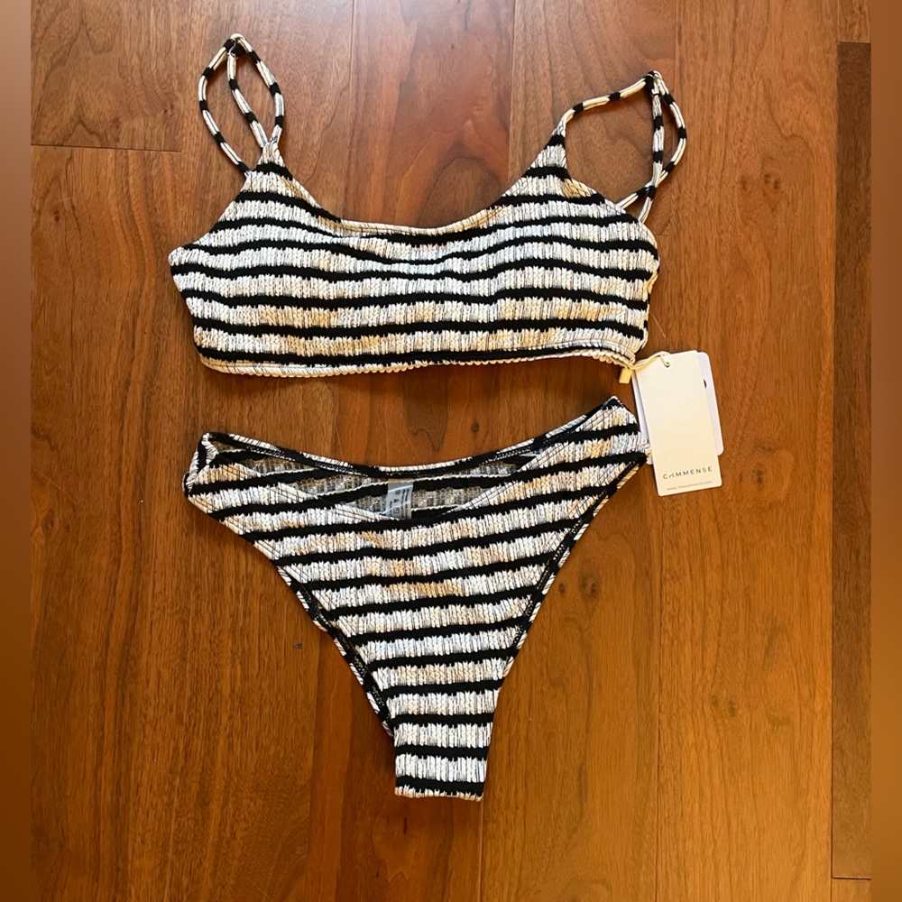 Striped Black and White Bikini Set
